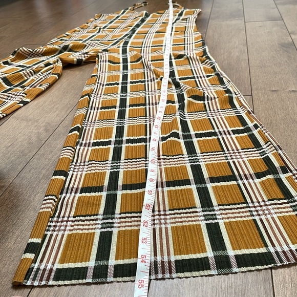 Zara Trafaluc Mustard Yellow green Plaid tartan Jumpsuit S Wide Leg cami strap - Picture 12 of 14